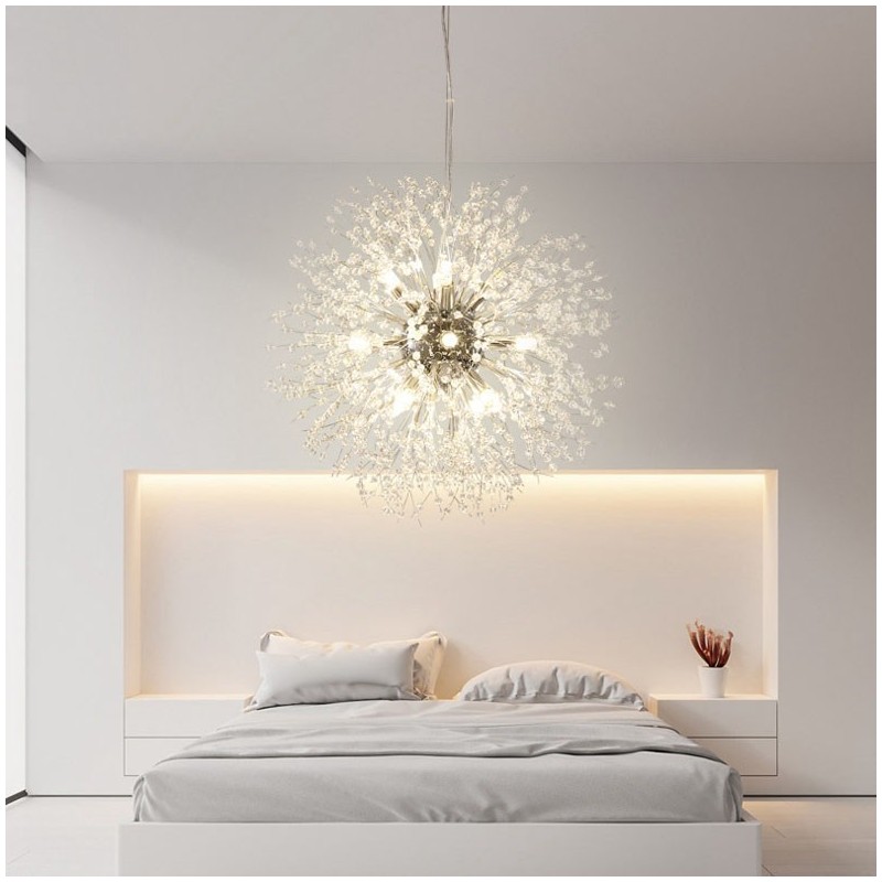 Firework Globe Dandelion Chrome Feature Crystal Metal Chandelier