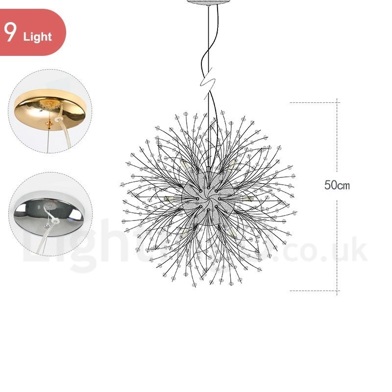 Firework Globe Dandelion Chrome Feature Crystal Metal Chandelier