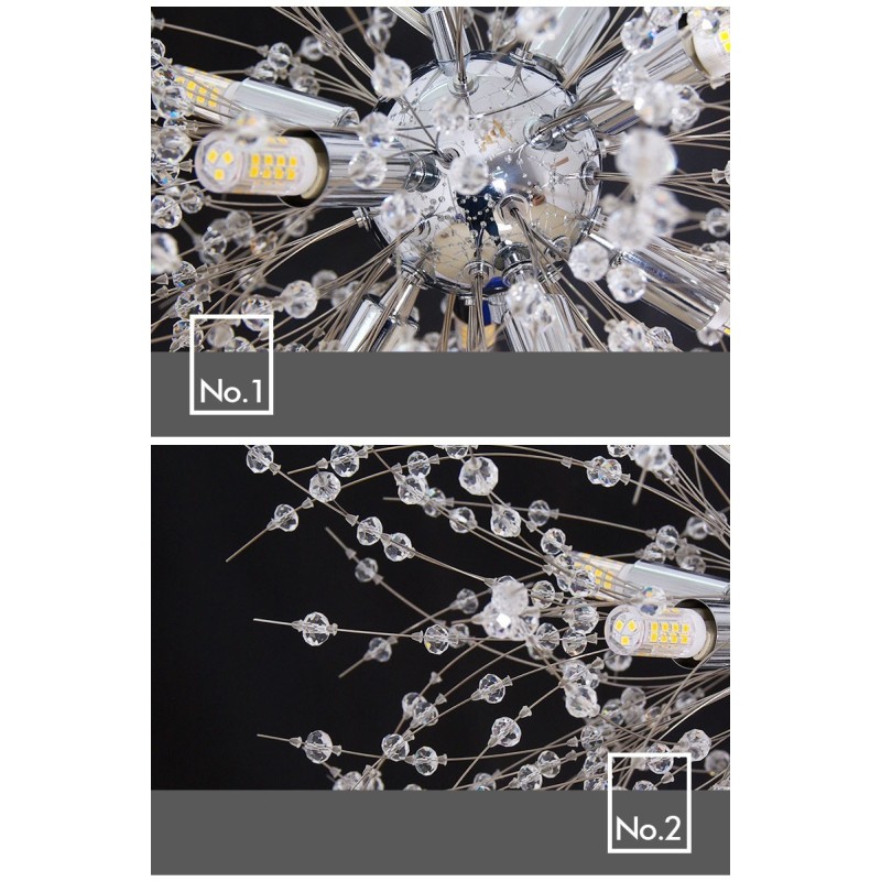 Firework Globe Dandelion Chrome Feature Crystal Metal Chandelier