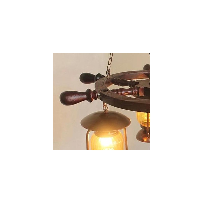 Retro Painting Wood Bamboo Chandelier