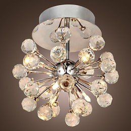 Modern Contemporary Crystal Mini Style Chrome Metal Chandelier Flush Mount