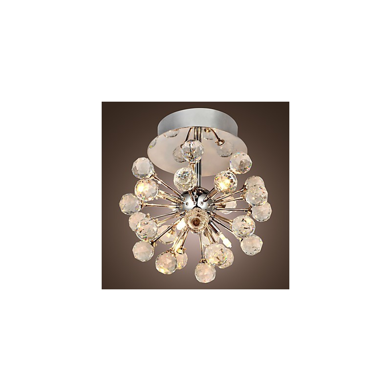 Modern Contemporary Crystal Mini Style Chrome Metal Chandelier Flush Mount