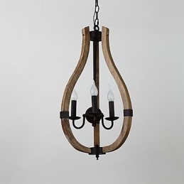 Three Light Vintage Painting Feature Mini Style Wood Bamboo Chandelier Lamp the Decorate Pendant Lamp