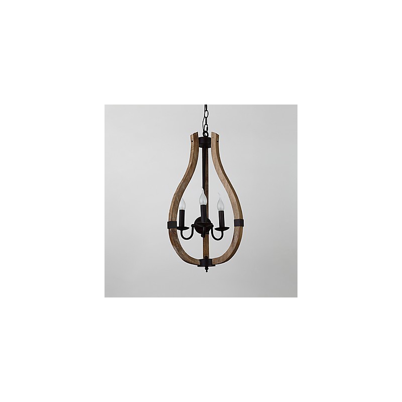 Three Light Vintage Painting Feature Mini Style Wood Bamboo Chandelier Lamp the Decorate Pendant Lamp