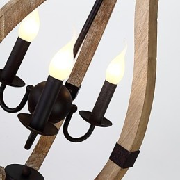 Three Light Vintage Painting Feature Mini Style Wood Bamboo Chandelier Lamp the Decorate Pendant Lamp