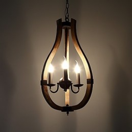 Three Light Vintage Painting Feature Mini Style Wood Bamboo Chandelier Lamp the Decorate Pendant Lamp