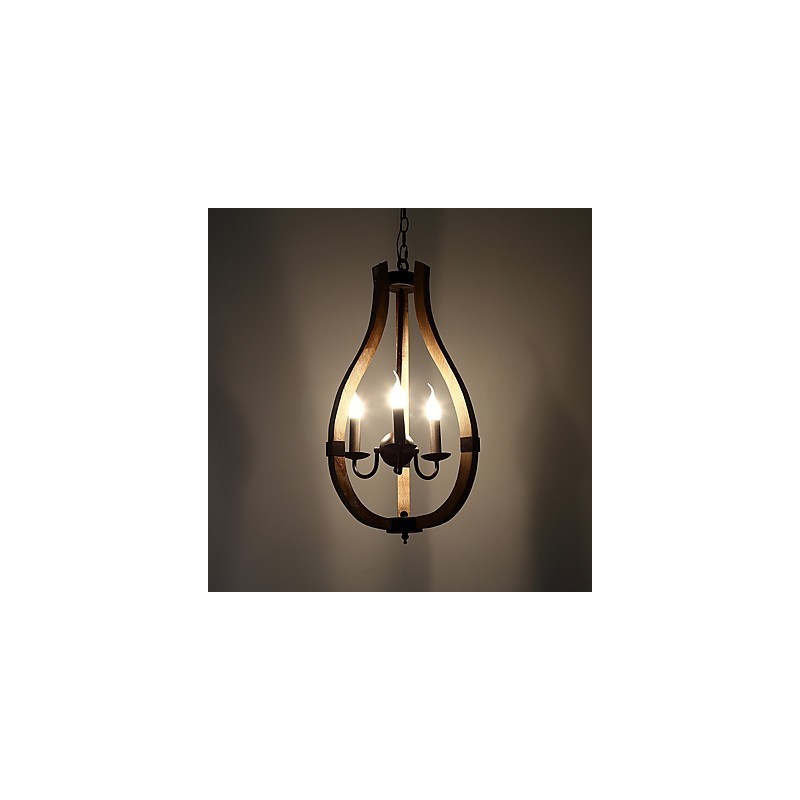 Three Light Vintage Painting Feature Mini Style Wood Bamboo Chandelier Lamp the Decorate Pendant Lamp