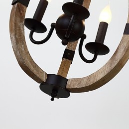 Three Light Vintage Painting Feature Mini Style Wood Bamboo Chandelier Lamp the Decorate Pendant Lamp