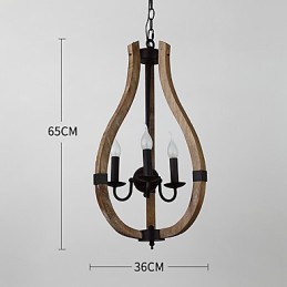 Three Light Vintage Painting Feature Mini Style Wood Bamboo Chandelier Lamp the Decorate Pendant Lamp