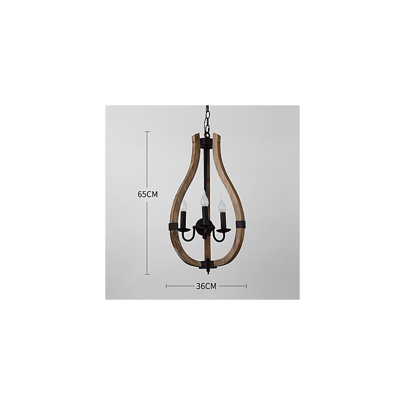 Three Light Vintage Painting Feature Mini Style Wood Bamboo Chandelier Lamp the Decorate Pendant Lamp