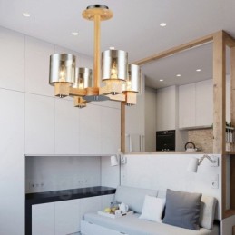 4 Light Wood Modern Contemporary Nordic style Chandelier with Glass Shade