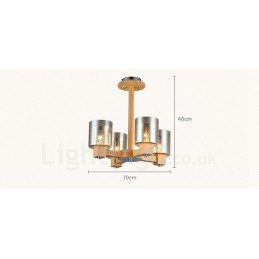 4 Light Wood Modern Contemporary Nordic style Chandelier with Glass Shade