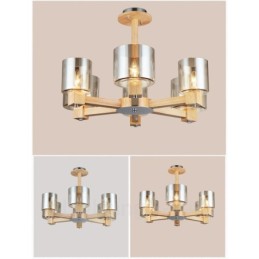 6 Light Wood Modern Contemporary Nordic style Chandelier with Glass Shade