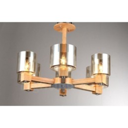 6 Light Wood Modern Contemporary Nordic style Chandelier with Glass Shade