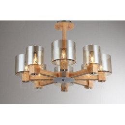 8 Light Wood Modern Contemporary Nordic style Chandelier with Glass Shade