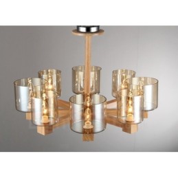 8 Light Wood Modern Contemporary Nordic style Chandelier with Glass Shade