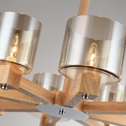 8 Light Wood Modern Contemporary Nordic style Chandelier with Glass Shade