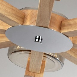 8 Light Wood Modern Contemporary Nordic style Chandelier with Glass Shade