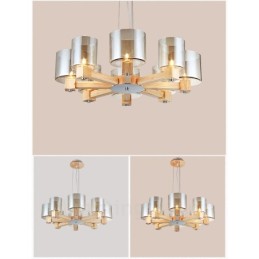 8 Light Wood Modern Contemporary Nordic style Chandelier with Glass Shade