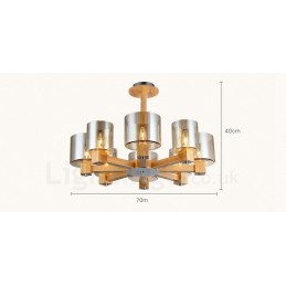 8 Light Wood Modern Contemporary Nordic style Chandelier with Glass Shade