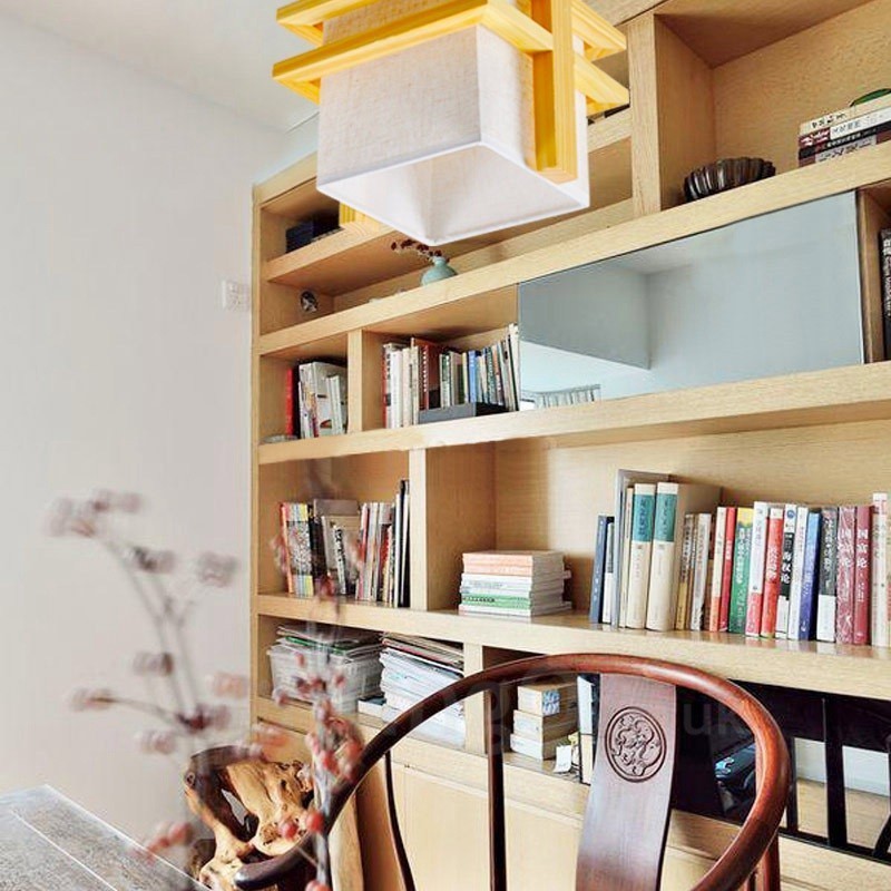 1 Light Wood Retro Vintage Pendant Light with Fabric Shade