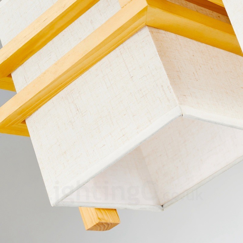 1 Light Wood Retro Vintage Pendant Light with Fabric Shade