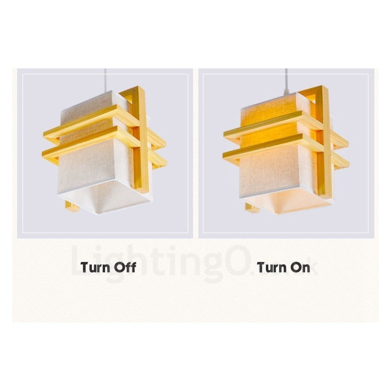 1 Light Wood Retro Vintage Pendant Light with Fabric Shade