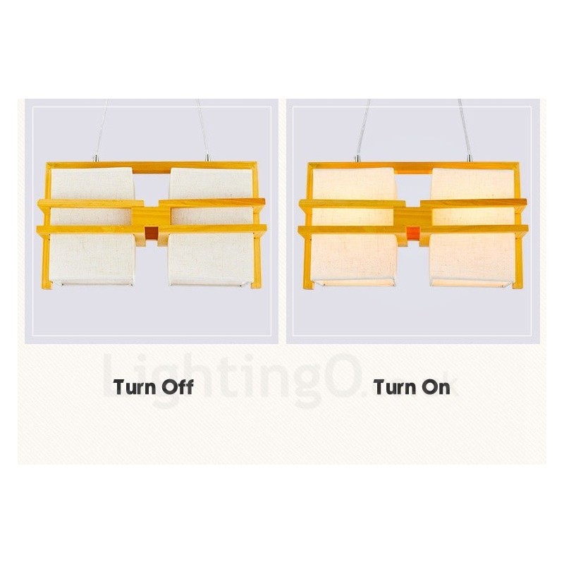 2 Light Wood Retro Vintage Pendant Light with Fabric Shade