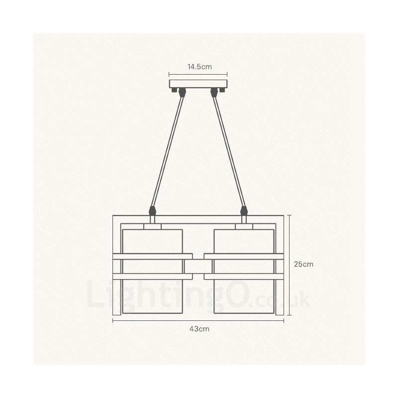 2 Light Wood Retro Vintage Pendant Light with Fabric Shade