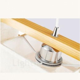 2 Light Wood Retro Vintage Pendant Light with Fabric Shade