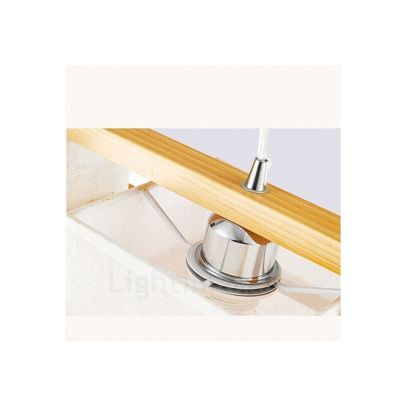 2 Light Wood Retro Vintage Pendant Light with Fabric Shade