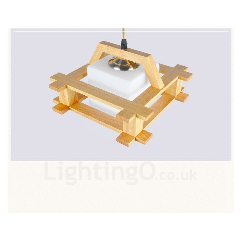 1 Light Wood Modern Contemporary Nordic style Pendant Light with Glass Shade