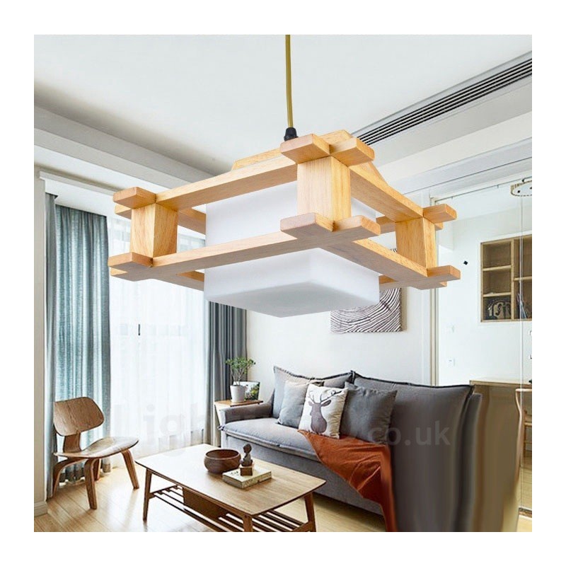 1 Light Wood Modern Contemporary Nordic style Pendant Light with Glass Shade