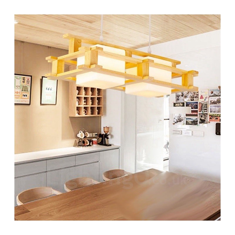 2 Light Wood Modern Contemporary Nordic style Pendant Light with Glass Shade