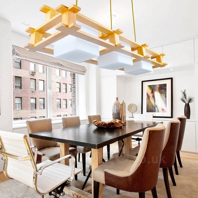 3 Light Wood Modern Contemporary Nordic style Pendant Light with Glass Shade