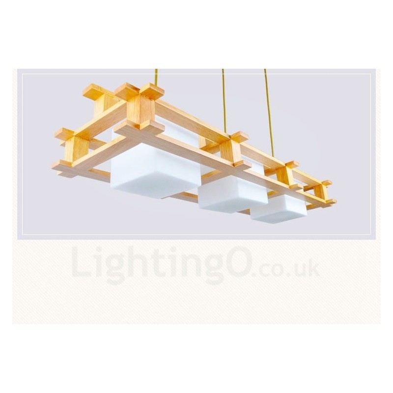 3 Light Wood Modern Contemporary Nordic style Pendant Light with Glass Shade