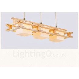 3 Light Wood Modern Contemporary Nordic style Pendant Light with Glass Shade