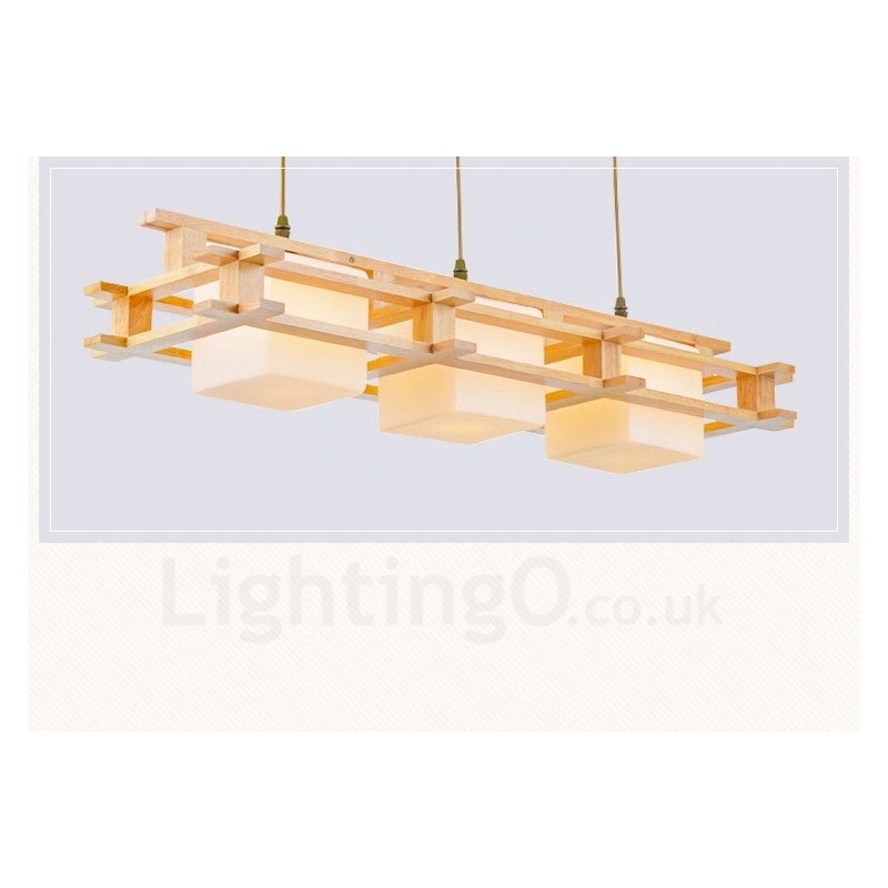 3 Light Wood Modern Contemporary Nordic style Pendant Light with Glass Shade
