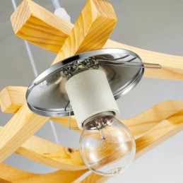 4 Light Wood Rustic Lodge Pendant Light with Glass Shade