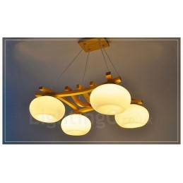 4 Light Wood Rustic Lodge Pendant Light with Glass Shade