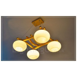 4 Light Wood Rustic Lodge Pendant Light with Glass Shade