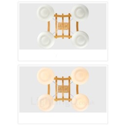 4 Light Wood Rustic Lodge Pendant Light with Glass Shade