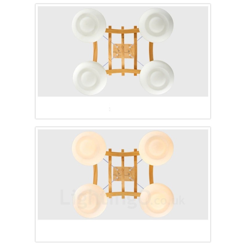 4 Light Wood Rustic Lodge Pendant Light with Glass Shade