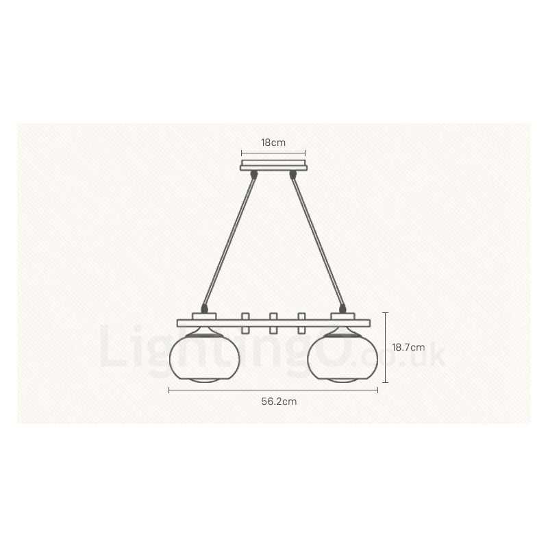 4 Light Wood Rustic Lodge Pendant Light with Glass Shade
