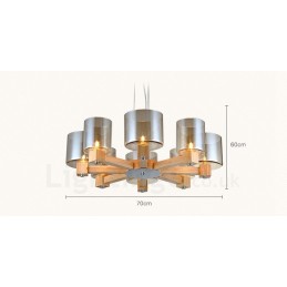 8 Light Wood Modern Contemporary Nordic style Pendant Light with Glass Shade