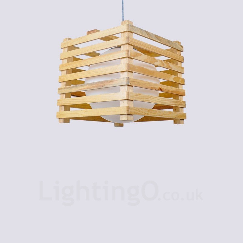1 Light Wood Modern Contemporary Nordic style Pendant Light with Glass Shade