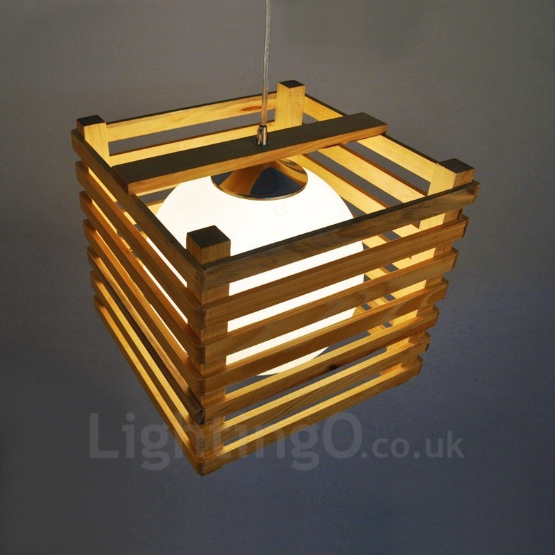 1 Light Wood Modern Contemporary Nordic style Pendant Light with Glass Shade