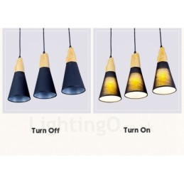 3 Light Wood Modern Contemporary Pendant Light with Fabric Shade