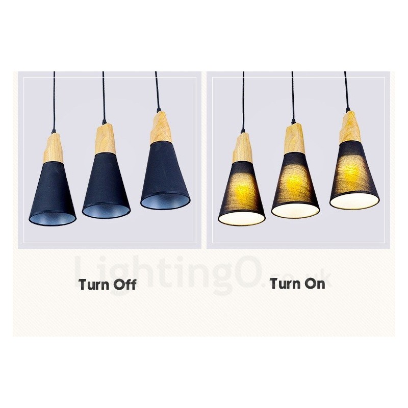 3 Light Wood Modern Contemporary Pendant Light with Fabric Shade