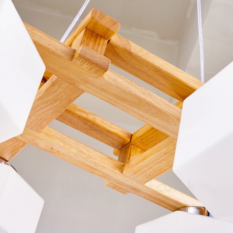 4 Light Wood Modern Contemporary Nordic style Pendant Light with Glass Shade